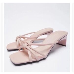 ❤️‍🔥BOGO FREE NWT Zara Blush Knot Strap Pink Heeled Sandals US 6